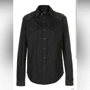 Cout de La Liberte Stevie Embellished Cotton Poplin Western Shirt, size XL